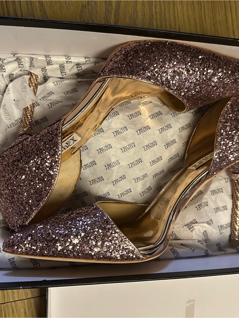 Badgley Mischka Rose Gold Glitter D'Orsay Pointed Heels